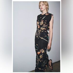 ZARA BEADED PRINTED CAPE DRESS